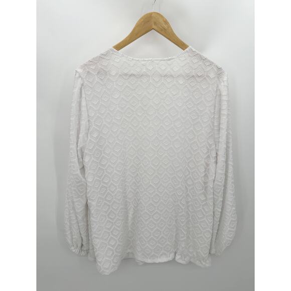 Melissa McCarthy Seven 7 Top Women 1X White V-Neck Argyle Textured Blouse - Picture 2 of 8